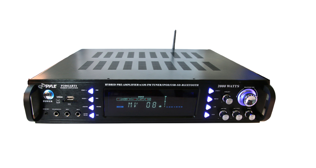 Pyle 4-Channel Bluetooth Home Power Amplifier - 2000 Watt Audio Stereo  Receiver w/Speaker Selector, AM FM Radio, USB/SD Card Reader, Karaoke