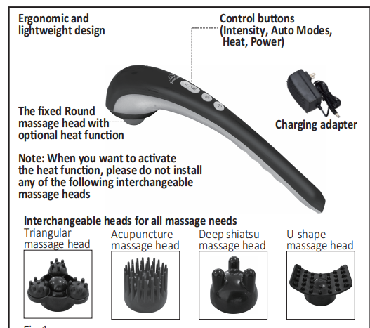 Cordless Handheld Back Massager - Rechargeable Percussion Massage with Heat  - 482
