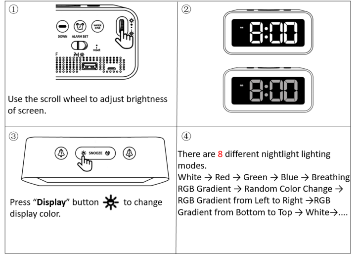 JALL RGB Night Light Alarm Clock User Manual Manuals Clip