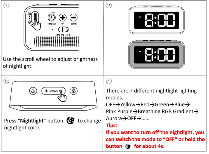 JALL RGB Night Light Alarm Clock User Manual Manuals Clip