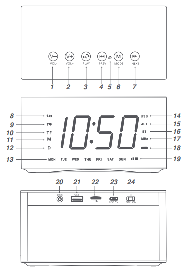 BUDDEE-BD903001-BK-Bluetooth-Digital-Alarm-Clock-User-Guide-Image-1